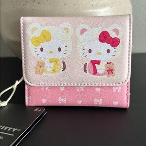 Loungefly Hello Kitty & Mimmy White Teddy Bear Mini Flap Wallet NEW